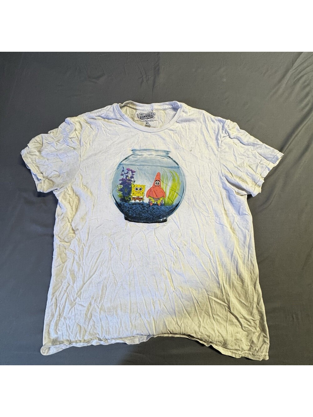 Men's Adult XL Spongebob Squarepants Fishbowl "PETS" White T-Shirt, Nickolodeon